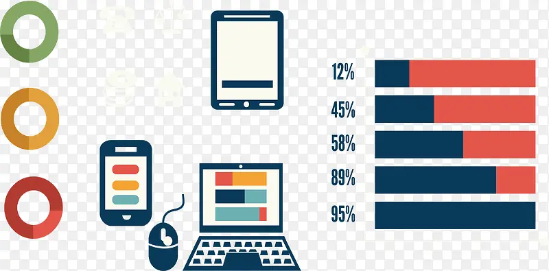扁平电脑彩色数据图表