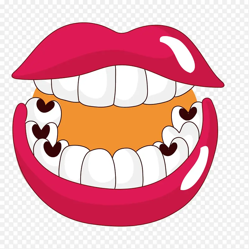 红色卡通白色牙齿
