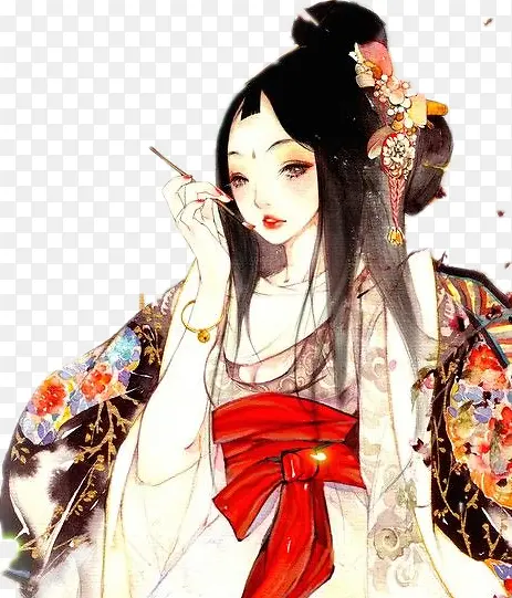 手绘古典美女画唇