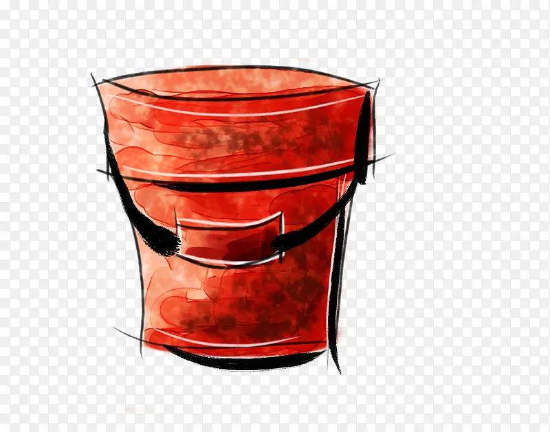 创意手绘水桶红色