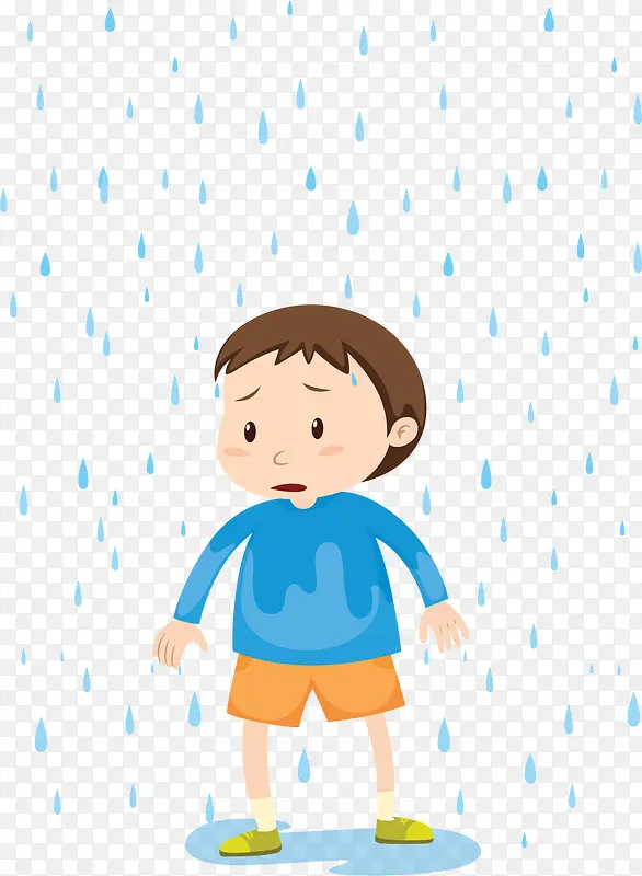 下雨天被雨浇的男孩