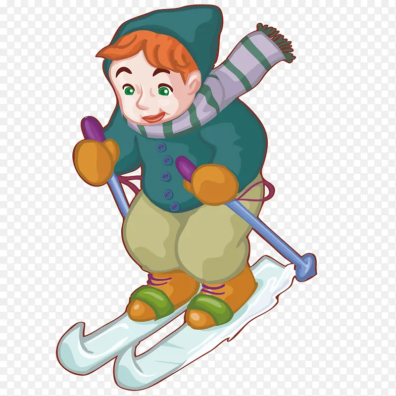卡通滑雪男孩