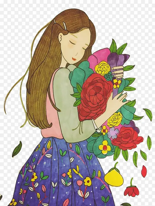 2017唯美风抱着花朵的女孩
