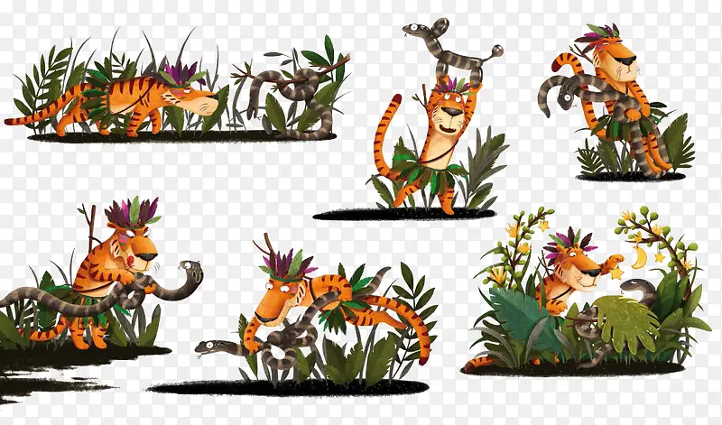 老虎植物图案