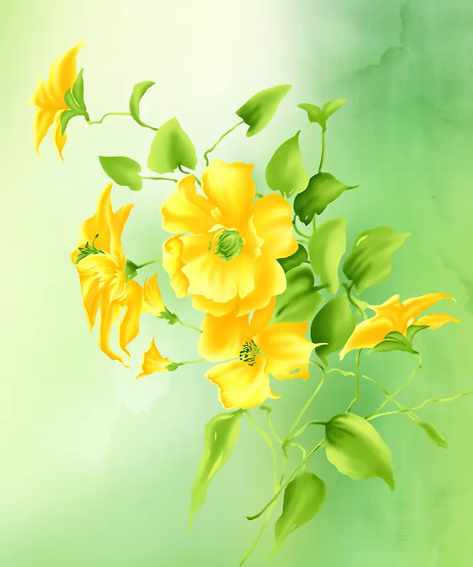 合成创意手绘质感黄色的花卉植物