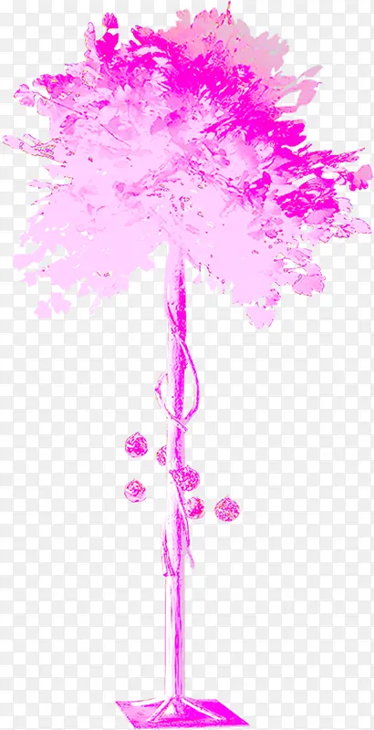 粉色手绘花朵树叶