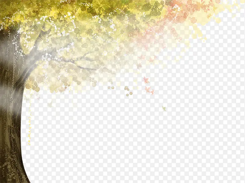 手绘树木清新背景墙素材