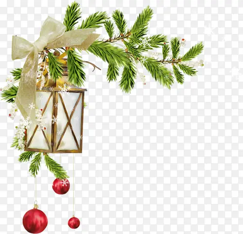 圣诞装饰球和松树枝
