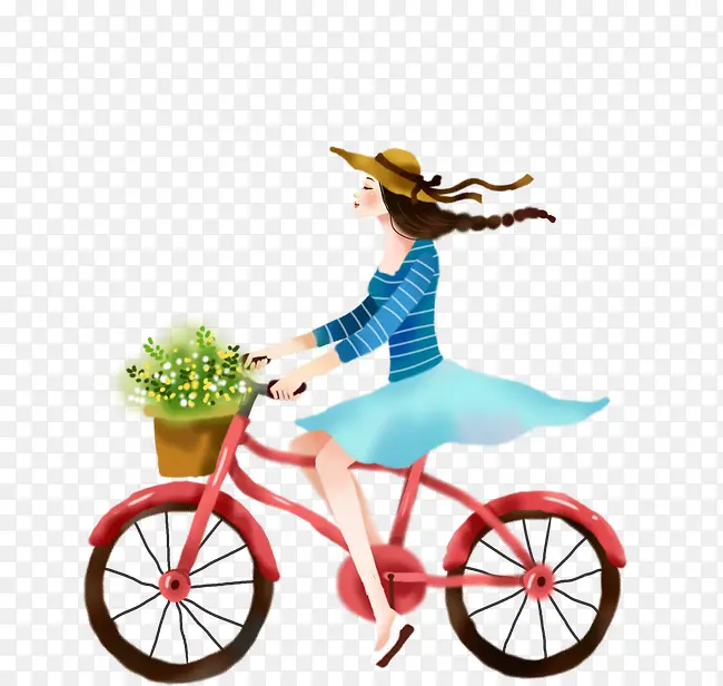 卡通骑自行车女孩