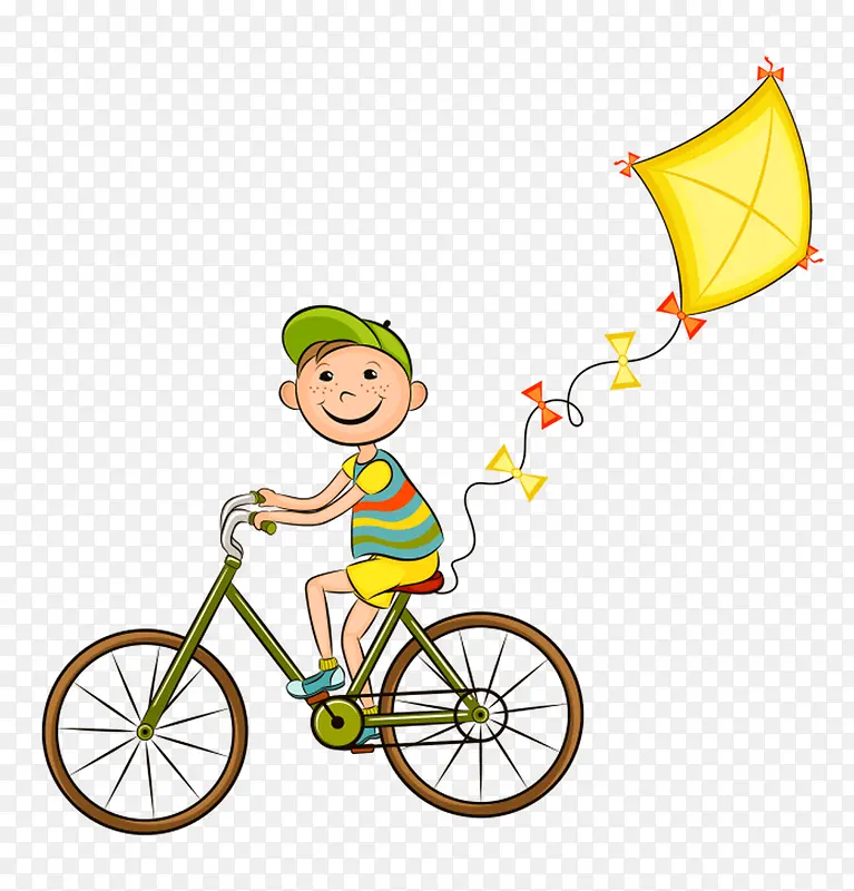 骑车放风筝的男孩