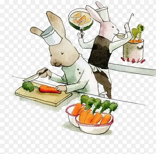 手绘做饭的兔子