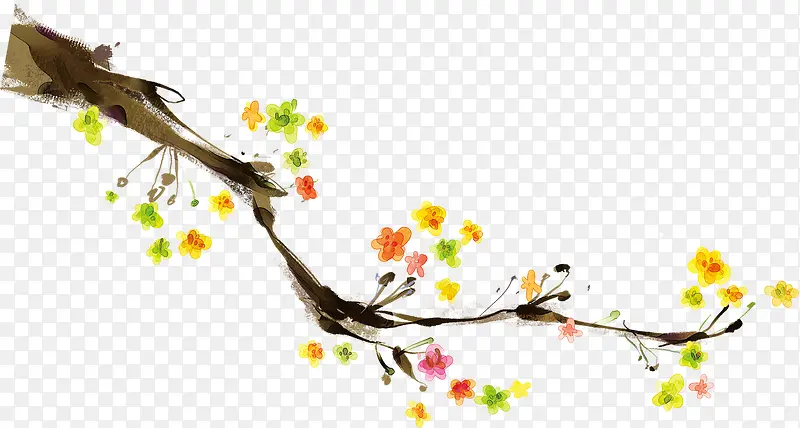 中秋节手绘彩色花朵树干