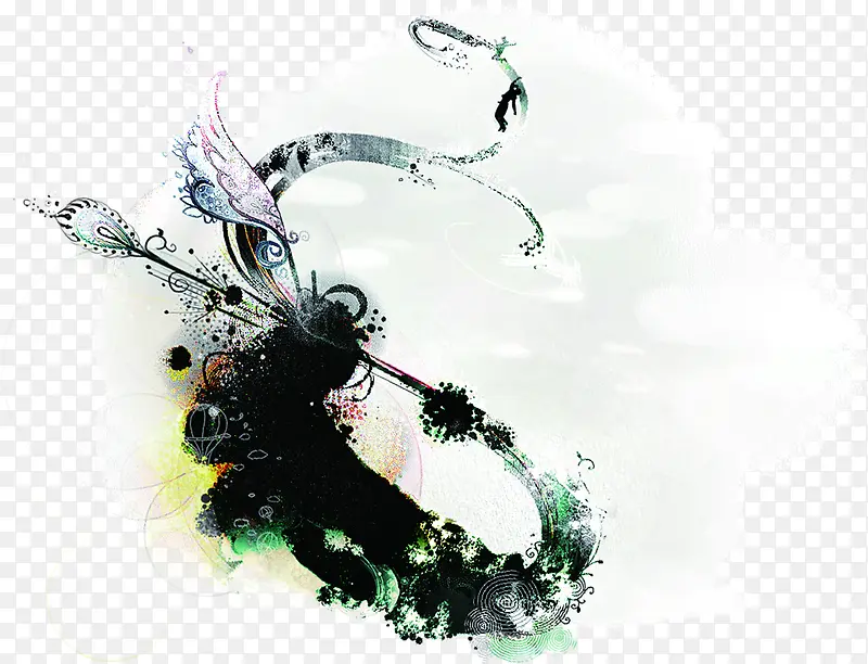 手绘水墨花纹装饰