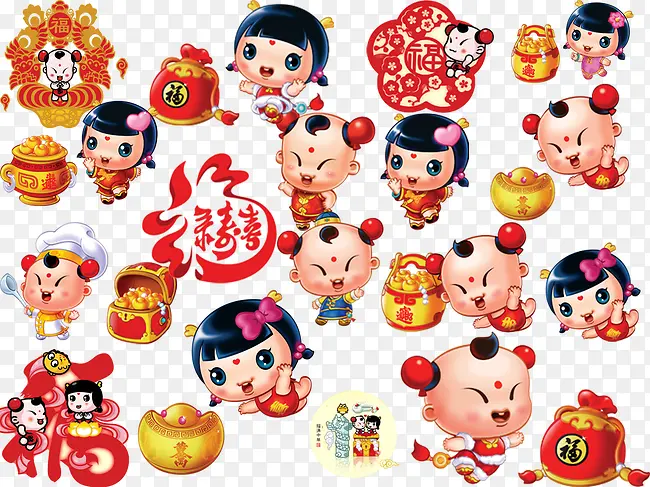 传统招财童子分层psd