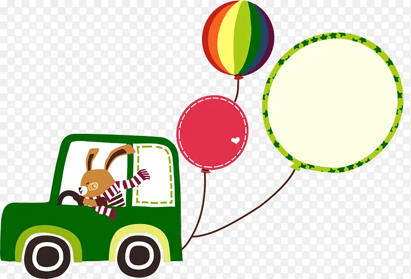 卡通绿色汽车兔子气球