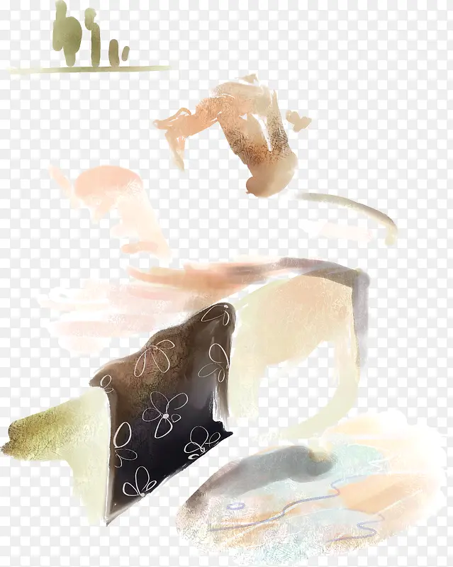 手绘水彩看书女人