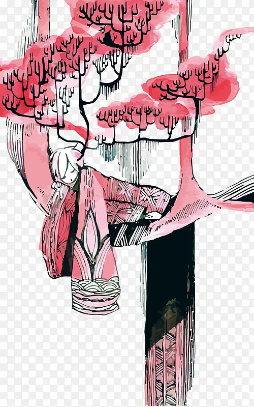 矢量睡在树上的少年
