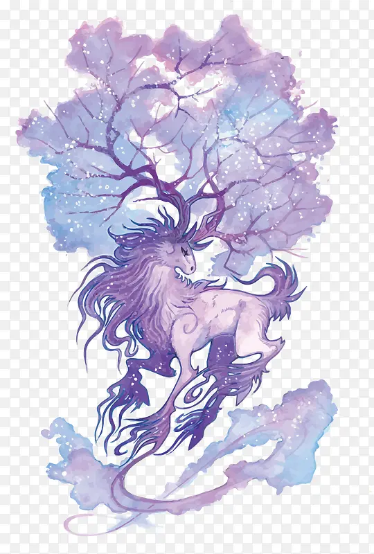 矢量紫色唯美鹿
