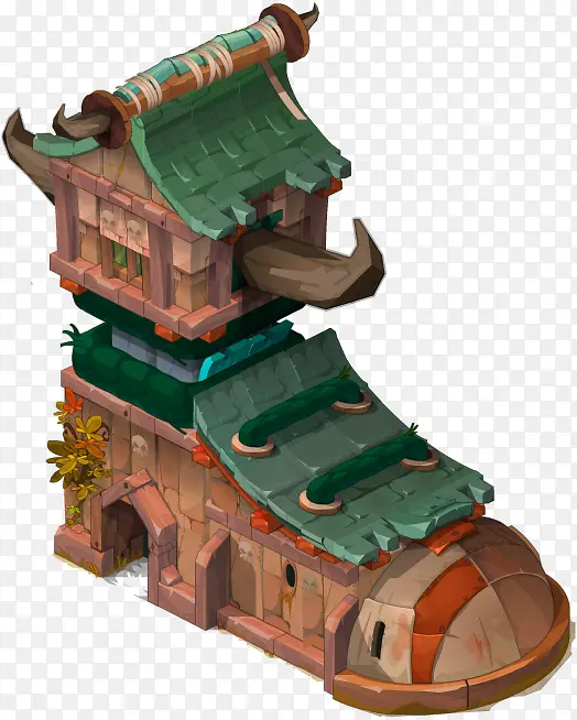 绿色中国风建筑装饰图案