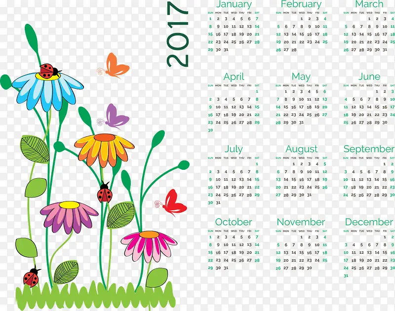 矢量植物花朵2017年日历