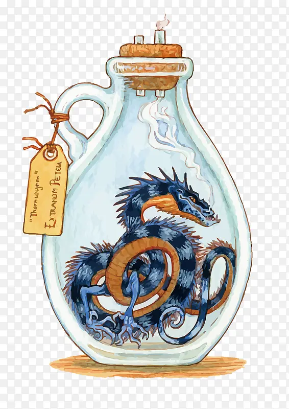 矢量玻璃瓶里的龙