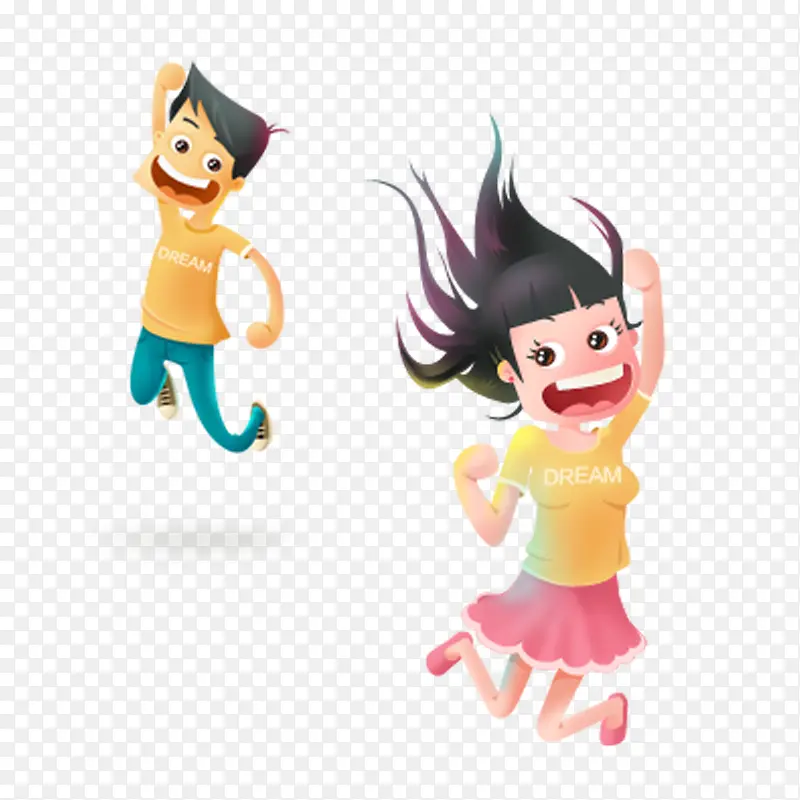 卡通 人物 女孩 男孩 跳跃