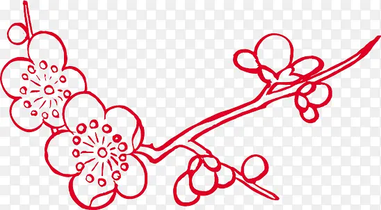 手绘红色梅花花卉