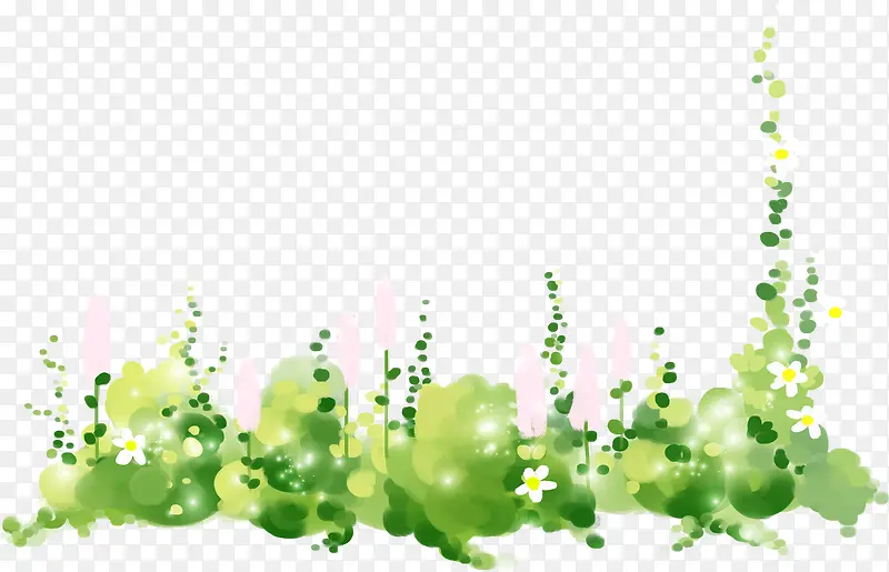 手绘水彩绿色的植物涂鸦
