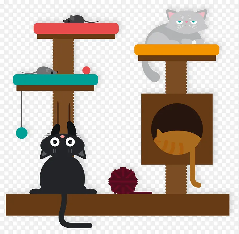 矢量手绘猫和架子