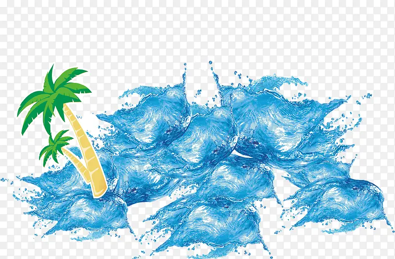 蓝色海水与椰子树素材