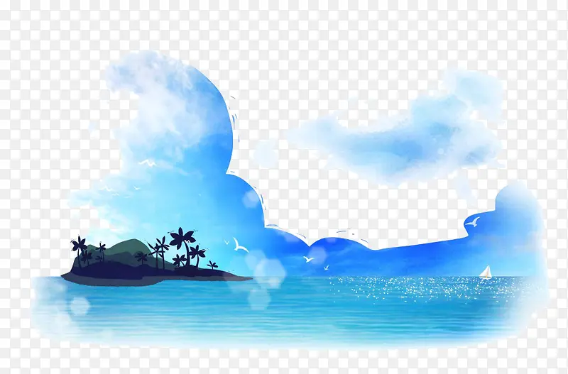 蓝天海水小岛卡通背景