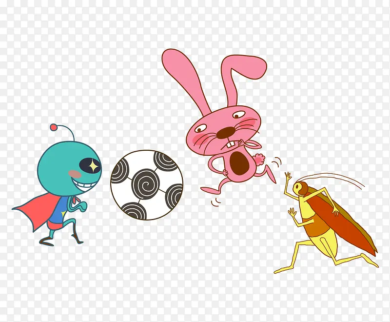 卡通手绘矢量彩色小动物踢足球
