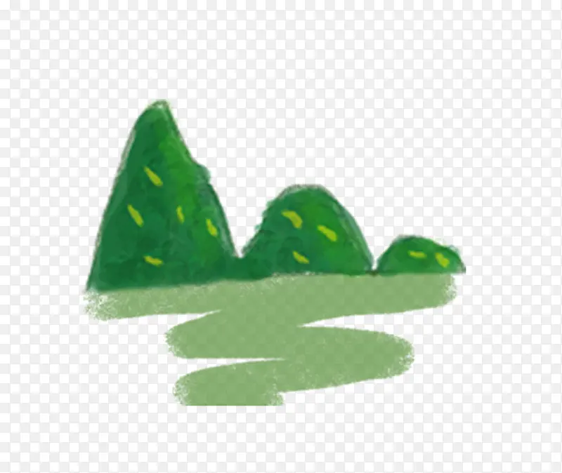 绿色手绘山水