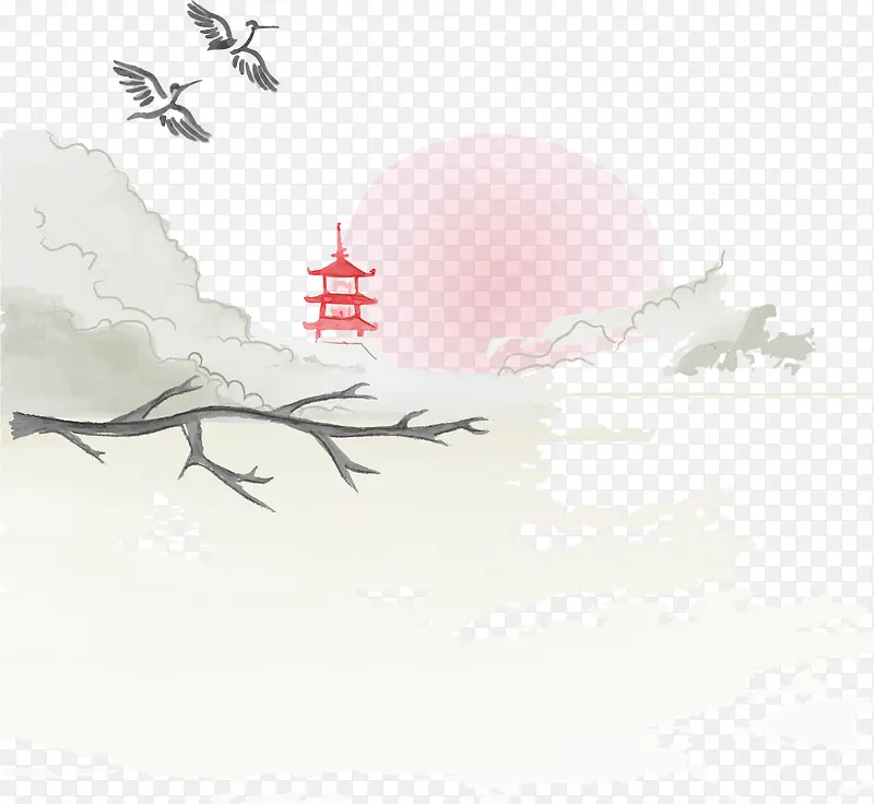 矢量手绘山水画