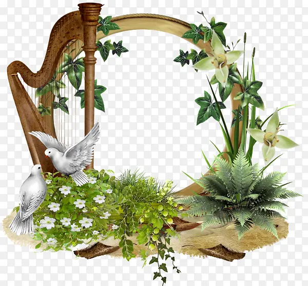 植物边框和古筝