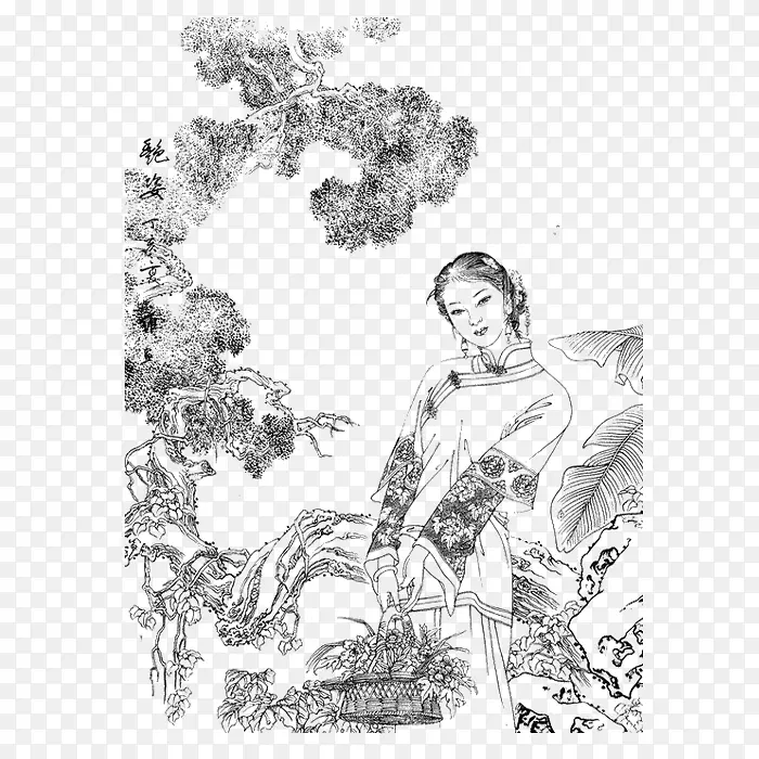 美女插花