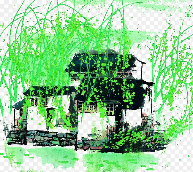 柳树装饰丹青画