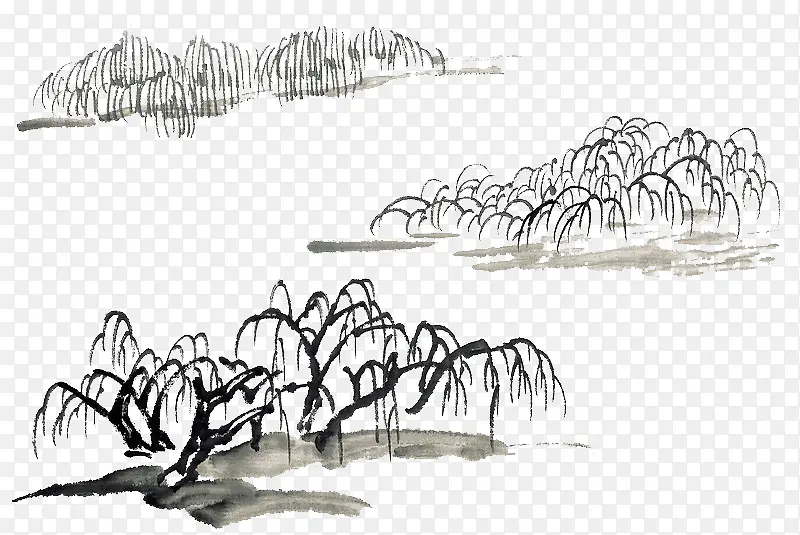 柳树水墨免抠画