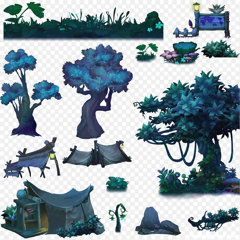 游戏素材大树帐篷植物