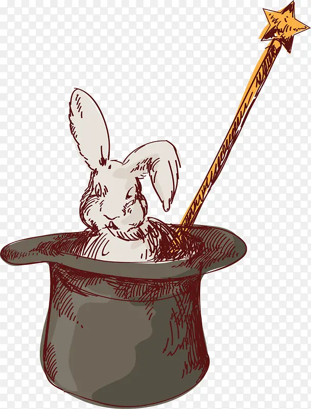 矢量手绘魔术帽里的兔子