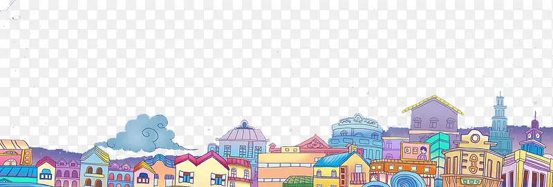 高清手绘绘画城市房子