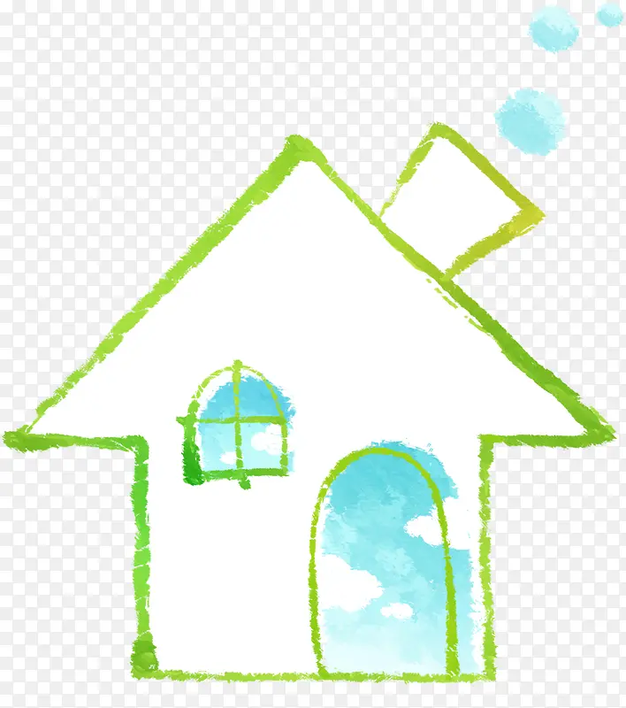 手绘绿色房子儿童插画