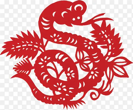 红色中国风剪纸小蛇