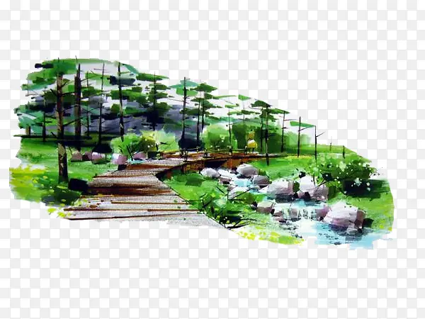 绿色森林手绘