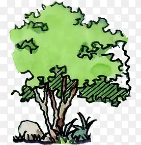 绿色手绘卡通树木
