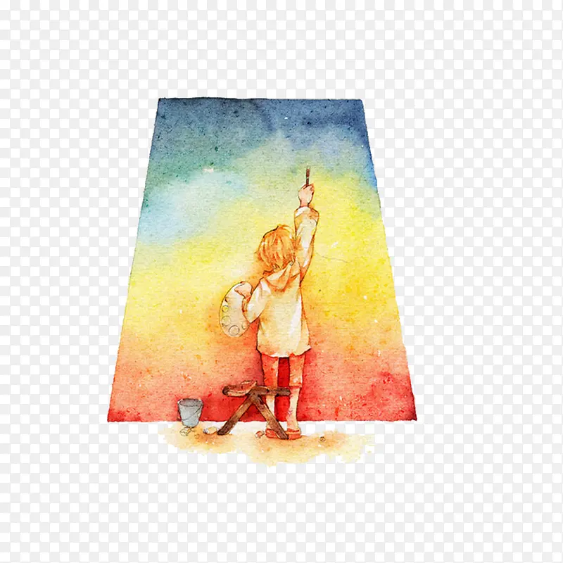 手绘插画女孩背影