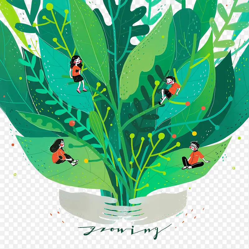 植物上的女孩