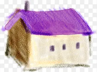 紫色屋顶手绘房屋