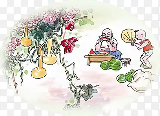 夏日卡通小男孩植物