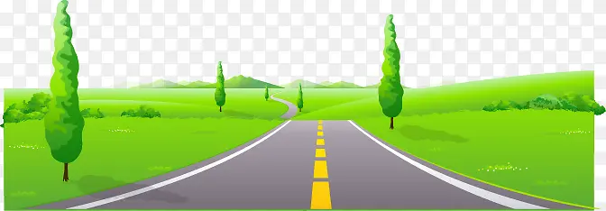 卡通春天清新公路草地树